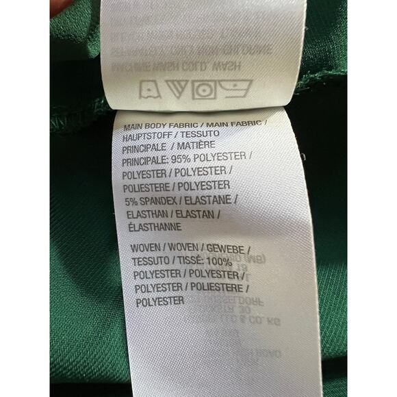 Susan Graver Top Medium Green Liquid Knit Chiffon Ribbon Bow Tie Neck Blouse - Picture 10 of 10